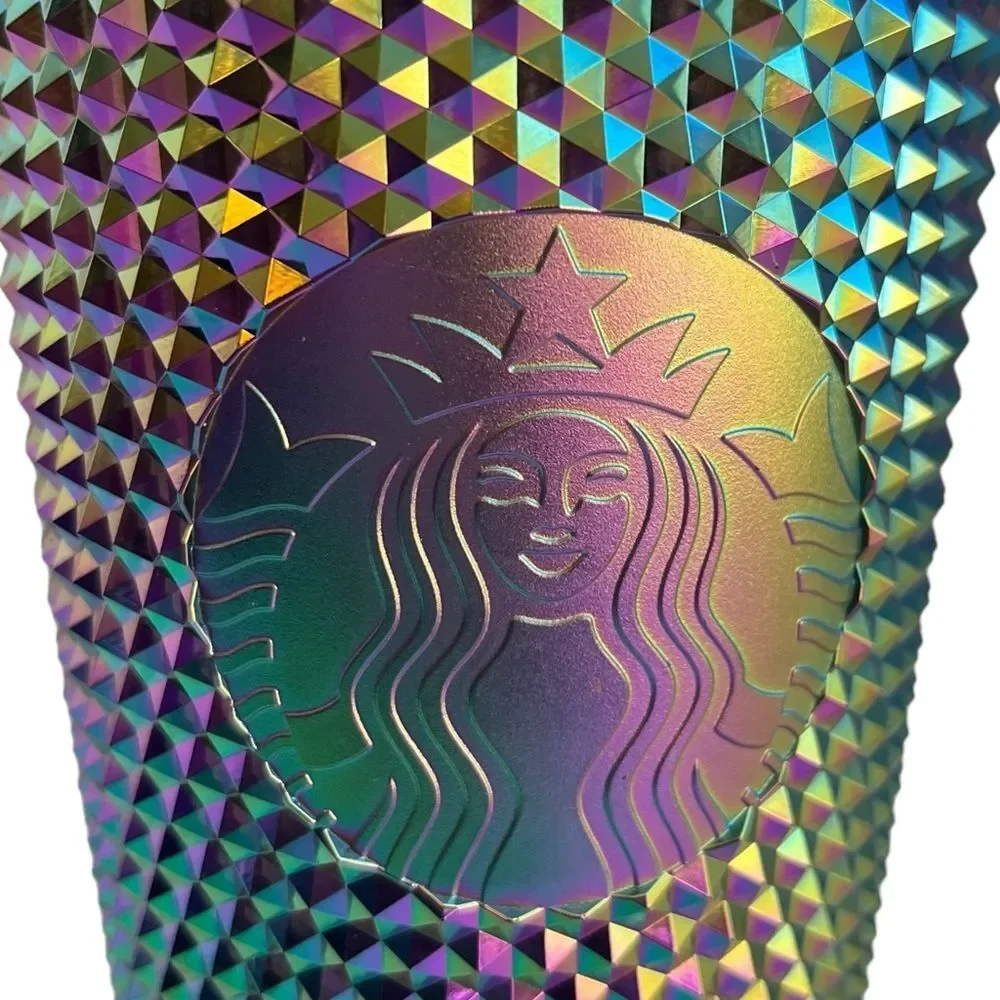 NWT Starbucks OIL SLICK Cold Cup Grande BLACK BLING Tumbler Rainbow Studded 2023